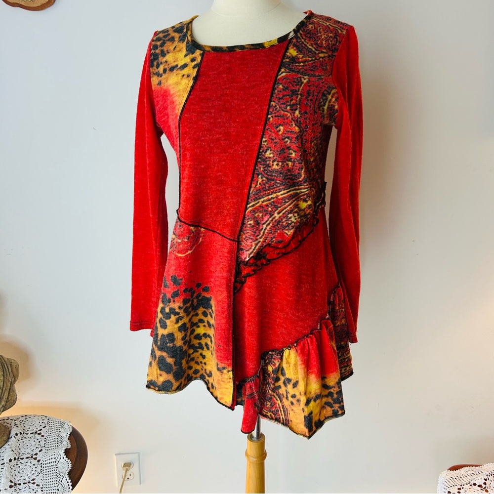 Red and Yellow Patterned Long Sleeve blouse  Grenier